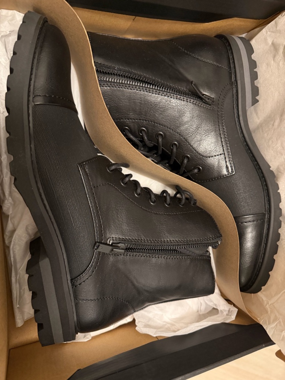 Kenneth Cole New York Black Leather Zip Lace-Up Combat Boots- SIZE9||EU42||UK8